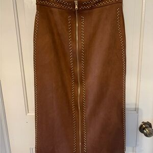Beulah Tan Studded Pencil Skirt